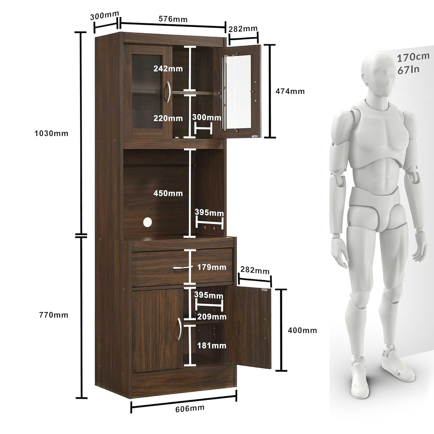 Engineered Wood Kitchen Cabinet Rack, Microwave Stand, Crockery Storage Cabinet Unit for Kitchen