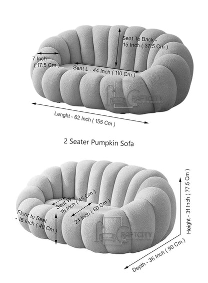 Cozy Pumpkin Style Wooden Sofa, Contemporary Modern & Cozy Accent Chair for Living Room (Beige, 1 Seater Chair with Ottoman