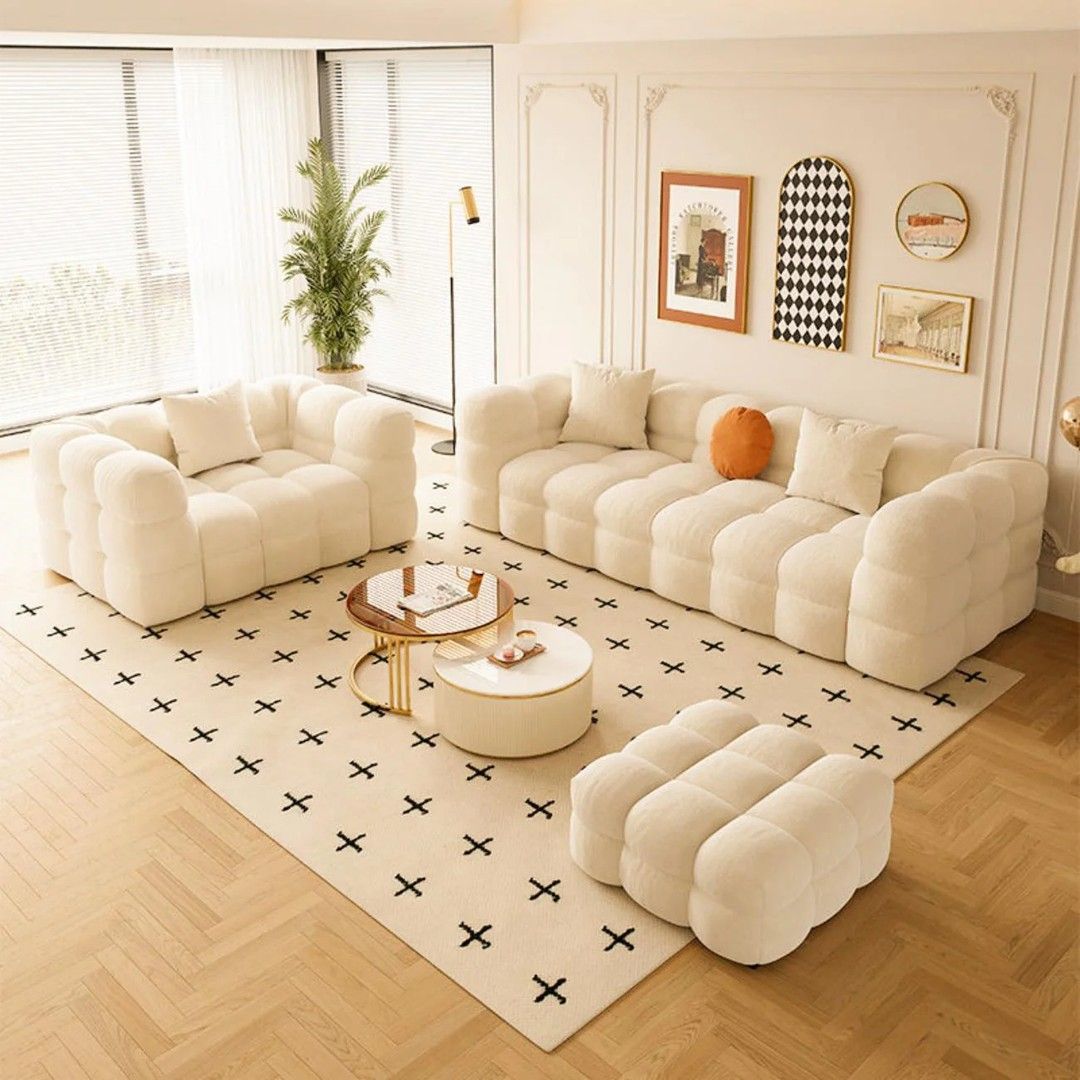 Modern Velvet Bubble Puff Cloud Sofa, Tufted Design Upholstered Sofa for Living Room, Bedroom,