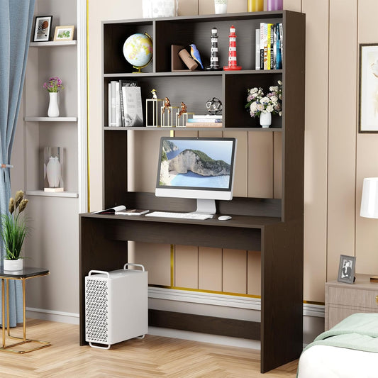 Multi-Purpose Computer Desk with Bookshelf  Engineered Wood  Study Table (90x45x169 cm)