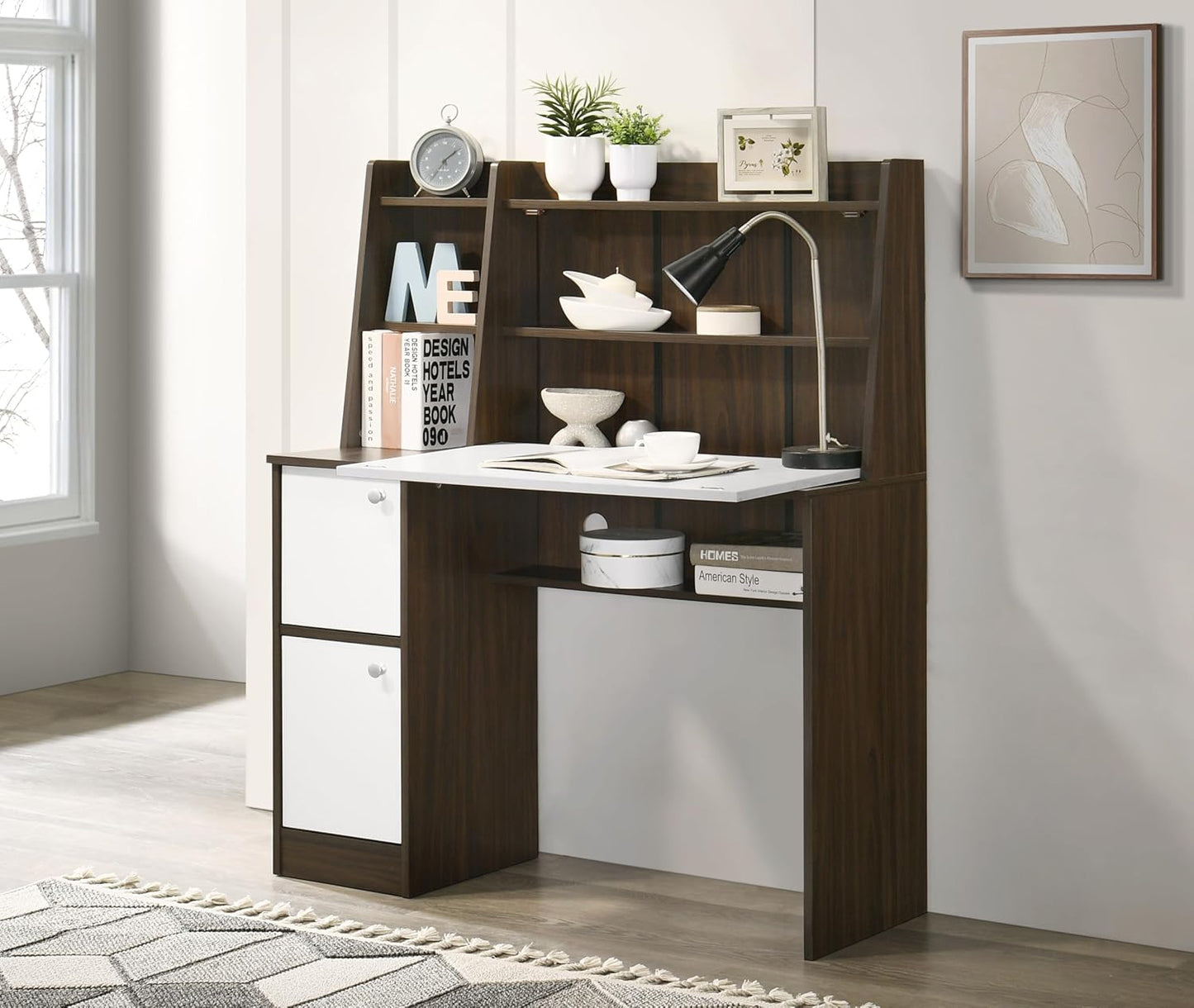 Aston Home Engineered Wood Study Table and Office Desk (Walnut & White, Matte Finish)