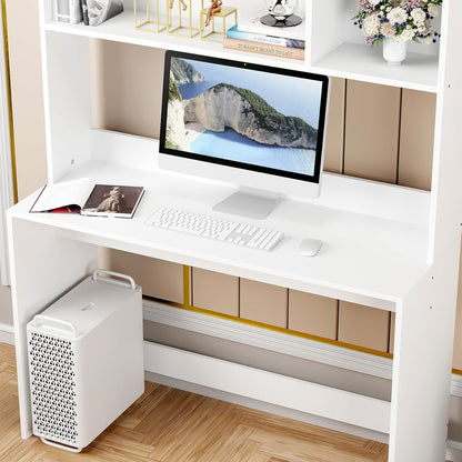 Multi-Purpose Computer Desk with Bookshelf  Engineered Wood  Study Table (90x45x169 cm)