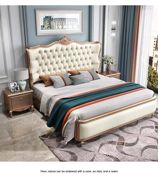 Royal Crest Upholstered Wooden Carving Bed