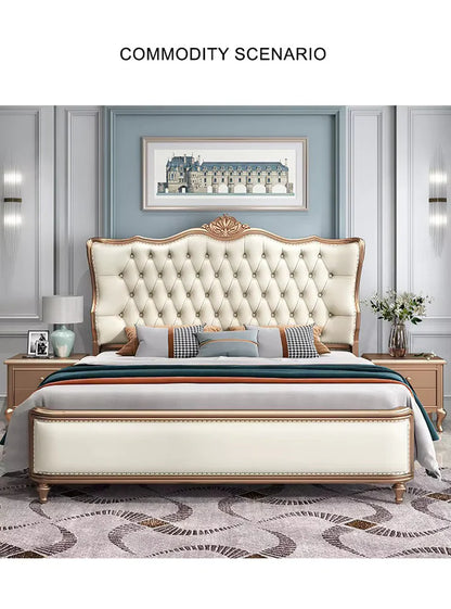 Royal Crest Upholstered Wooden Carving Bed