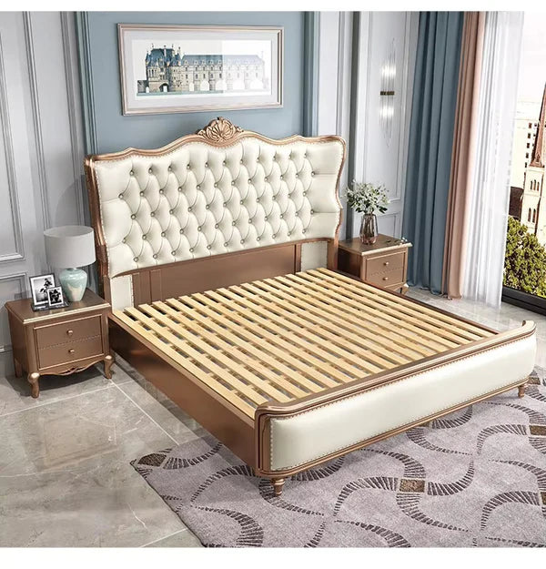 Royal Crest Upholstered Wooden Carving Bed