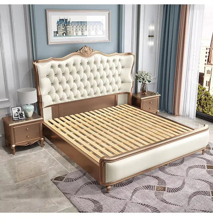 Royal Crest Upholstered Wooden Carving Bed