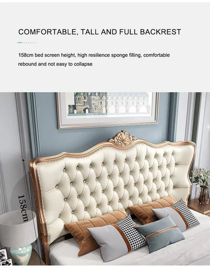 Royal Crest Upholstered Wooden Carving Bed