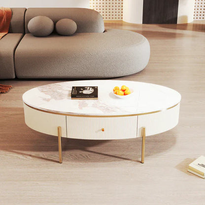Modern Oval Coffee Table Centre Cocktail Table Side End Table with 2 Drawer