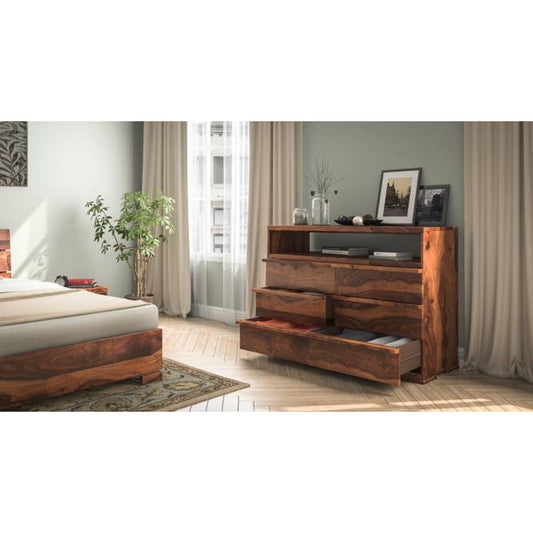 Sheesham Solid Wood Chester with 6-Drawers & Open Top