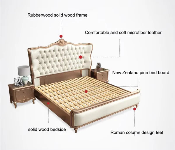Royal Crest Upholstered Wooden Carving Bed