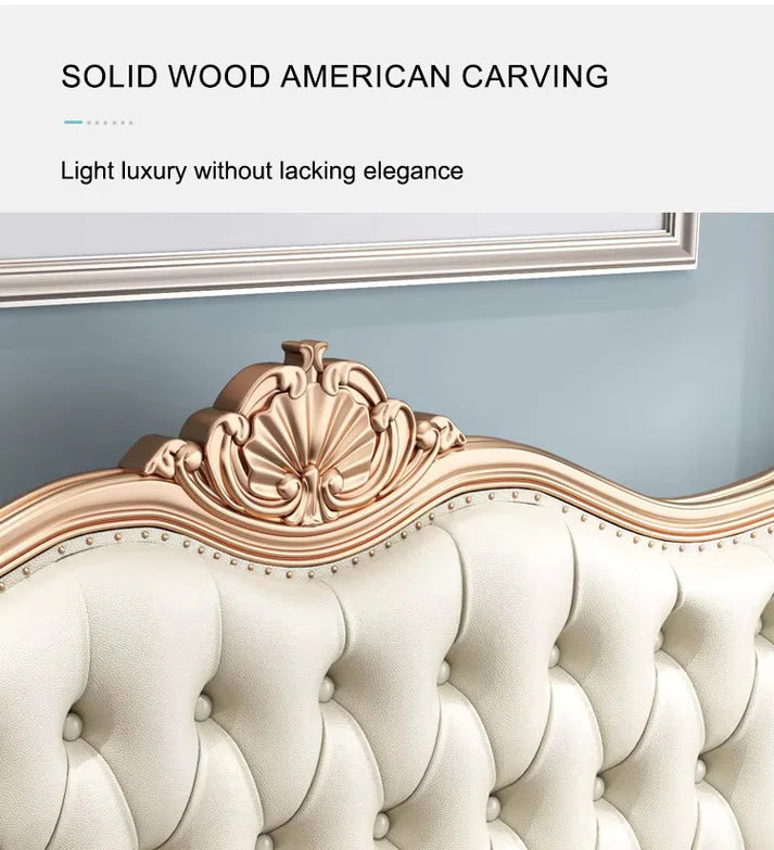 Royal Crest Upholstered Wooden Carving Bed