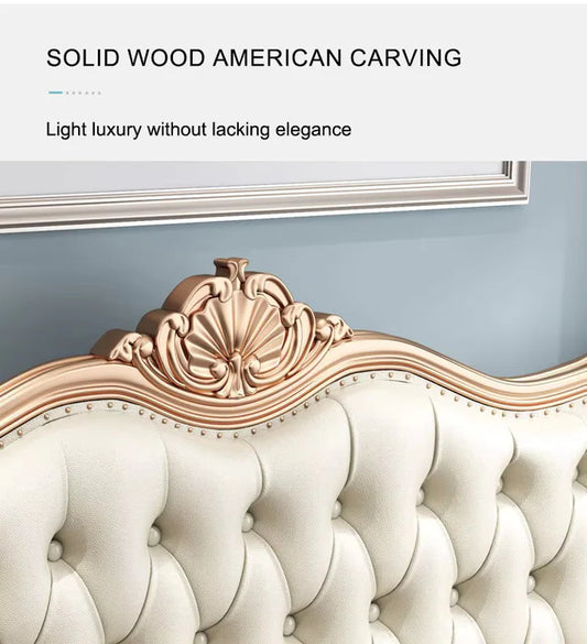 Royal Crest Upholstered Wooden Carving Bed