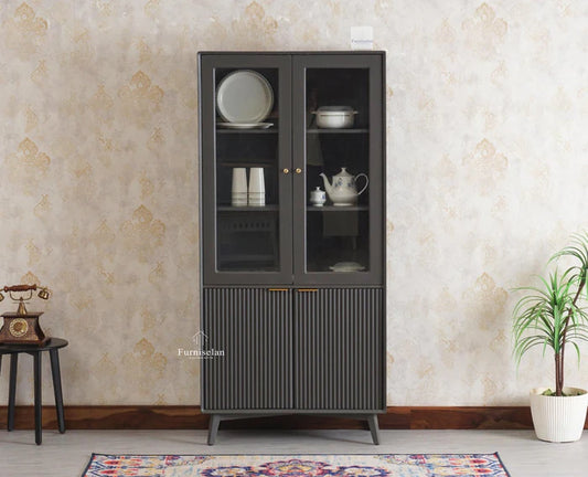 Solid Wood Kitchen Crockery Cabinet Two Door Two Drawers