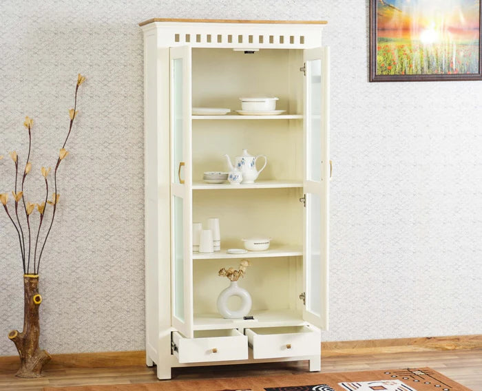 Solid Wood Kitchen Crockery Cabinet Two Door Two Drawers