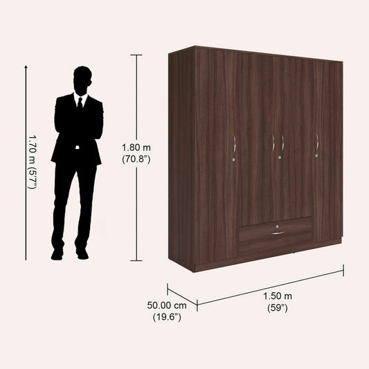 Modern Gold Touch Particle Wood  4 Door Almirah (Engineering Wood Wardrobe )
