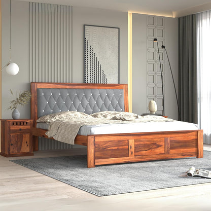 Arthur Wooden Double Bed Without Storage Sheesham solid Wood Bed, Walnut